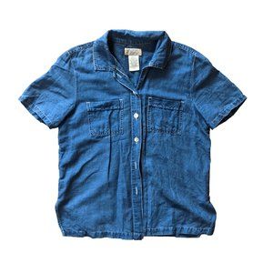Blue Linen Short Sleeve Button Down